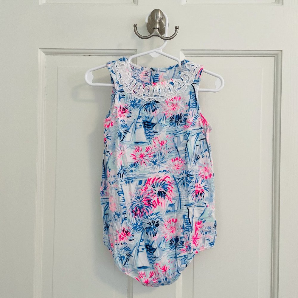 Lilly Pulitzer | Toddler Girl Romper | Pink/White/Blue | Size 18-24 Months